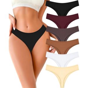 imageFINETOO Cotton Thongs for Women Soft Low Rise Sexy Thong Ladies Panties Womens Underwear 6 Pack XSXXXLBlackbeigewhitepurplecoffeebrown