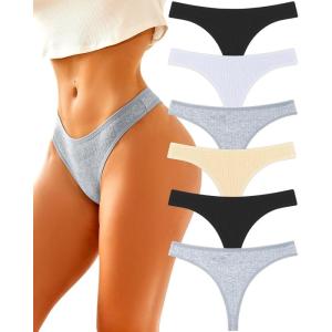 imageFINETOO Cotton Thongs for Women Soft Low Rise Sexy Thong Ladies Panties Womens Underwear 6 Pack XSXXXLSet26pack