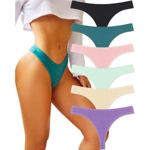 imageFINETOO Cotton Thongs for Women Soft Low Rise Sexy Thong Ladies Panties Womens Underwear 6 Pack XSXXXLSet46pack