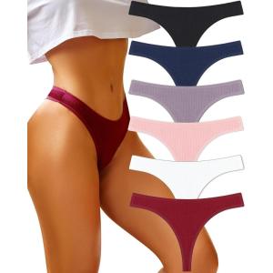 imageFINETOO Cotton Thongs for Women Soft Low Rise Sexy Thong Ladies Panties Womens Underwear 6 Pack XSXXXLSet66pack