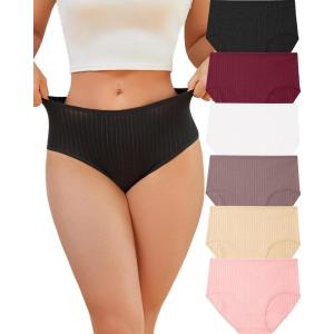 imageFINETOO Cotton Underwear for Women High Waisted Briefs Soft Breathable Full Coverage Ladies Panties 6 PackColor1
