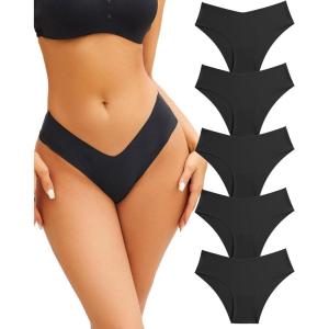 imageWomens Seamless Underwear Soft Stretch Briefs Invisibles Hipster V Cut cheeky No Show Bikini Panties 5 pack XSLOption C