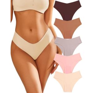 imageWomens Seamless Underwear Soft Stretch Briefs Invisibles Hipster V Cut cheeky No Show Bikini Panties 5 pack XSLOption D
