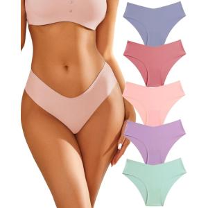 imageWomens Seamless Underwear Soft Stretch Briefs Invisibles Hipster V Cut cheeky No Show Bikini Panties 5 pack XSLOption a