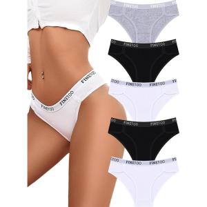 imageFINETOO Cotton Underwear for Women Cheeky Panties Sexy Hipster Bikini Underwear Elastic Waistband Stretch Briefs 5 PackDmulticolor5 Pack
