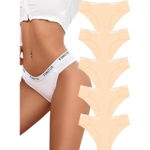 imageFINETOO Cotton Underwear for Women Cheeky Panties Sexy Hipster Bikini Underwear Elastic Waistband Stretch Briefs 5 PackEnude5 Pack