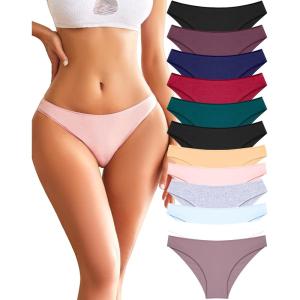 imageFINETOO 12 Pack Cotton Underwear for Women Cute Low Rise Bikini Panties High Cut Breathable Sexy Hipster Womens Cheeky SXLSet712pack