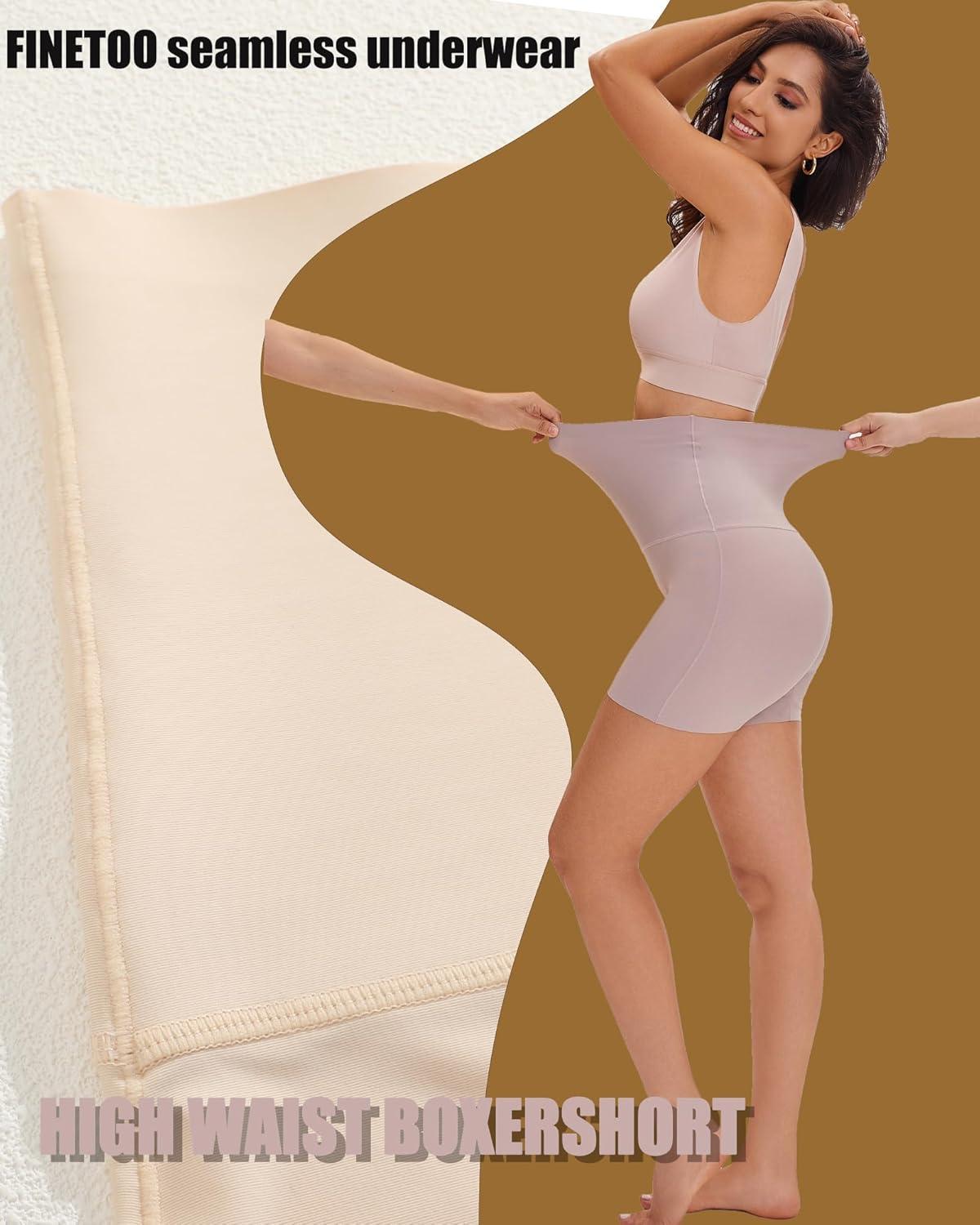 imageFINETOO High Waisted Tummy Control Underwear for Women Seamless Shapewear Panties Boy Shorts Ladies No Show Boxer BriefsColor C