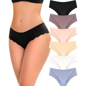 image6 pack Seamless Underwear for Women Sexy Low Rise Hipster Wave Edge No Show Bikini Panties Womens Cheeky SXLLight Color