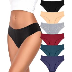 imageFINETOO Cotton Underwear for Women Sexy Low Rise Ribbed Hipster Breathable Soft Womens Bikini Girls Panties Cheeky S3XLBlackredgreenbluebeigegrey