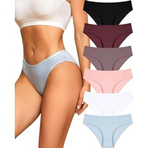 imageFINETOO Cotton Underwear for Women Sexy Low Rise Ribbed Hipster Breathable Soft Womens Bikini Girls Panties Cheeky S3XLBlackwhitekhakipinkgrape Pulpleblue