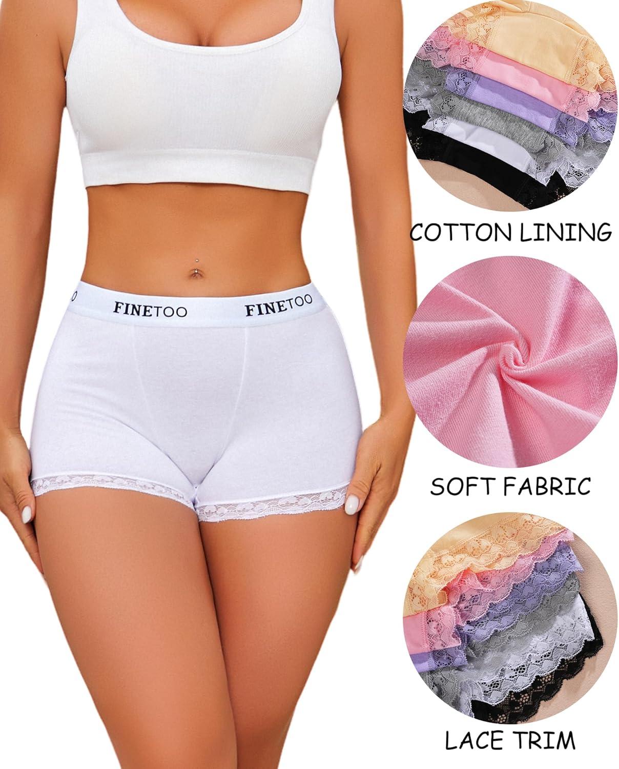 imageFINETOO Cotton Boyshort Underwear for Women Lace Boxer Briefs Full Coverage Soft Panties for Lady Girls 6 PackBlackwhitegreypinkpurplebeige