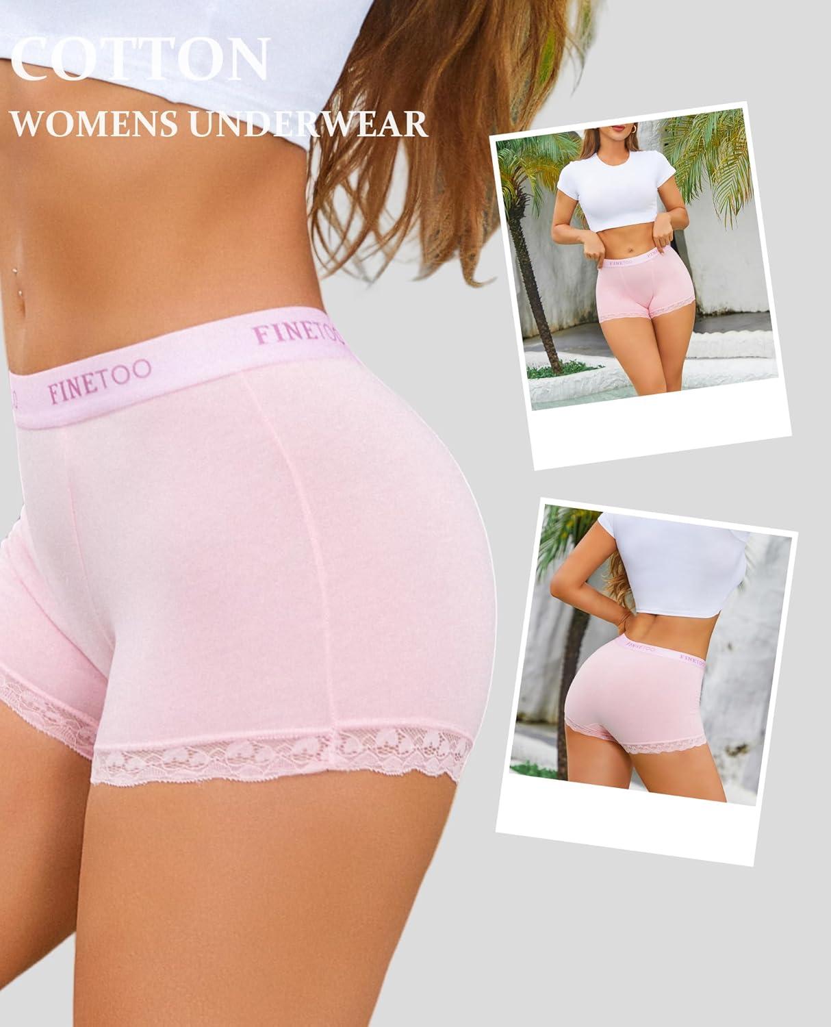 imageFINETOO Cotton Boyshort Underwear for Women Lace Boxer Briefs Full Coverage Soft Panties for Lady Girls 6 PackBlackwhitegreypinkpurplebeige