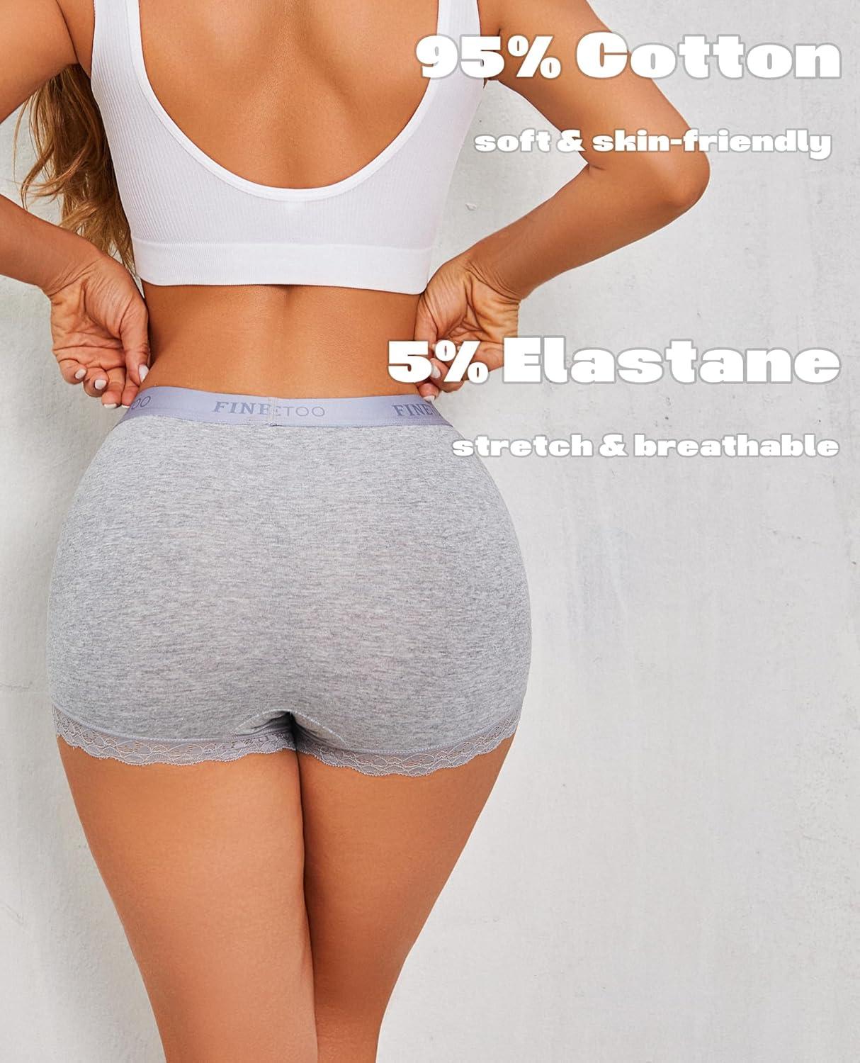 imageFINETOO Cotton Boyshort Underwear for Women Lace Boxer Briefs Full Coverage Soft Panties for Lady Girls 6 PackBlackwhitegreypinkpurplebeige