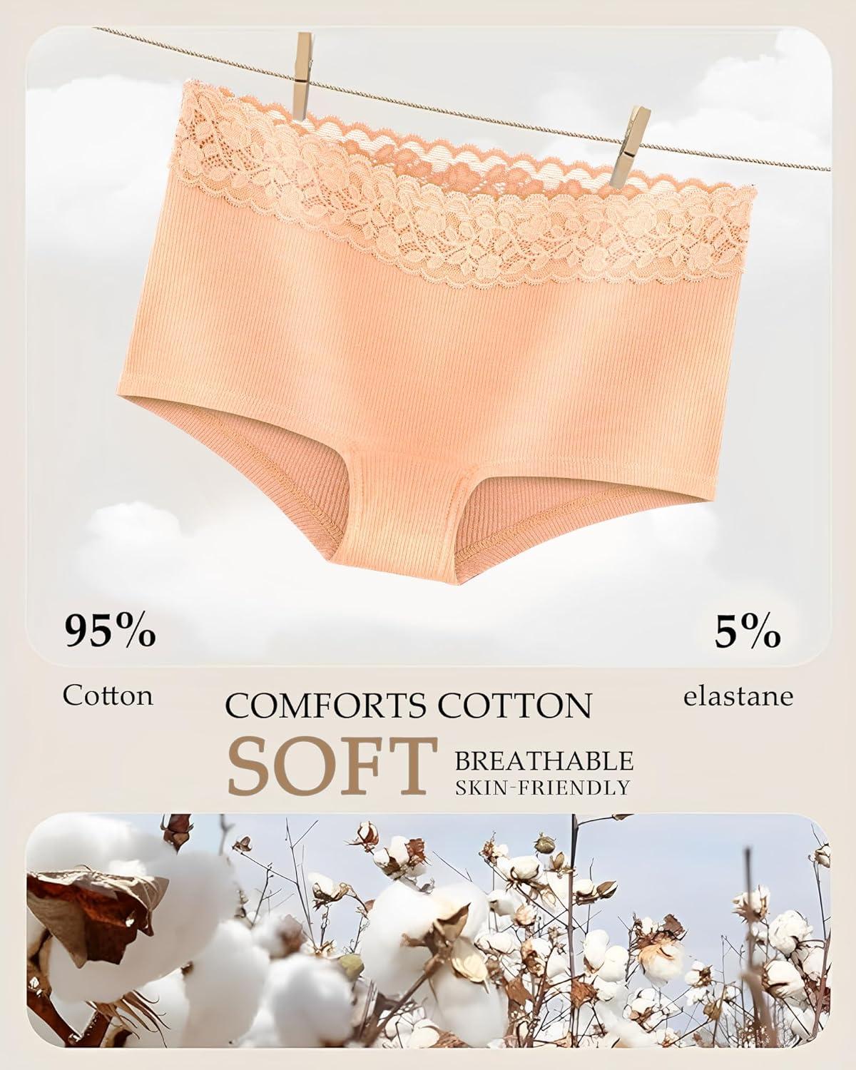 imageFINETOO Cotton Underwear for Women Boy Shorts Lace Boxer Briefs Soft Full Coverage Womens Panties 5 Pack SXXLWhite Black Khaki Pink Red