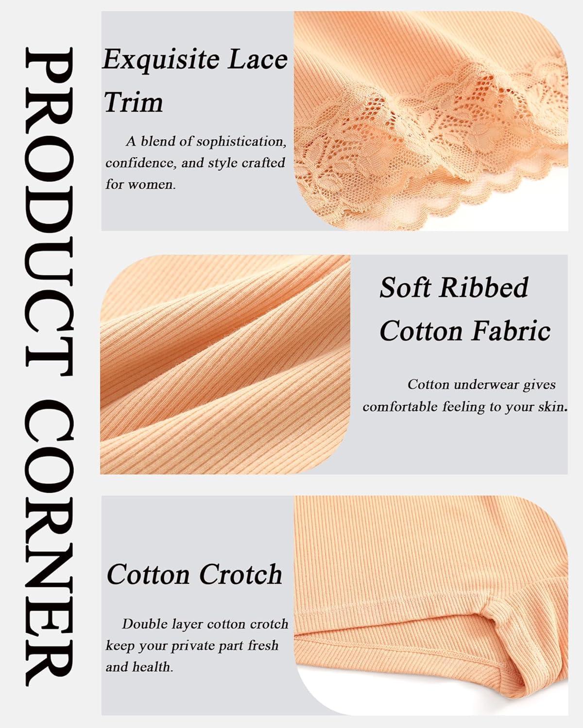 imageFINETOO Cotton Underwear for Women Boy Shorts Lace Boxer Briefs Soft Full Coverage Womens Panties 5 Pack SXXLWhite2black2gray1