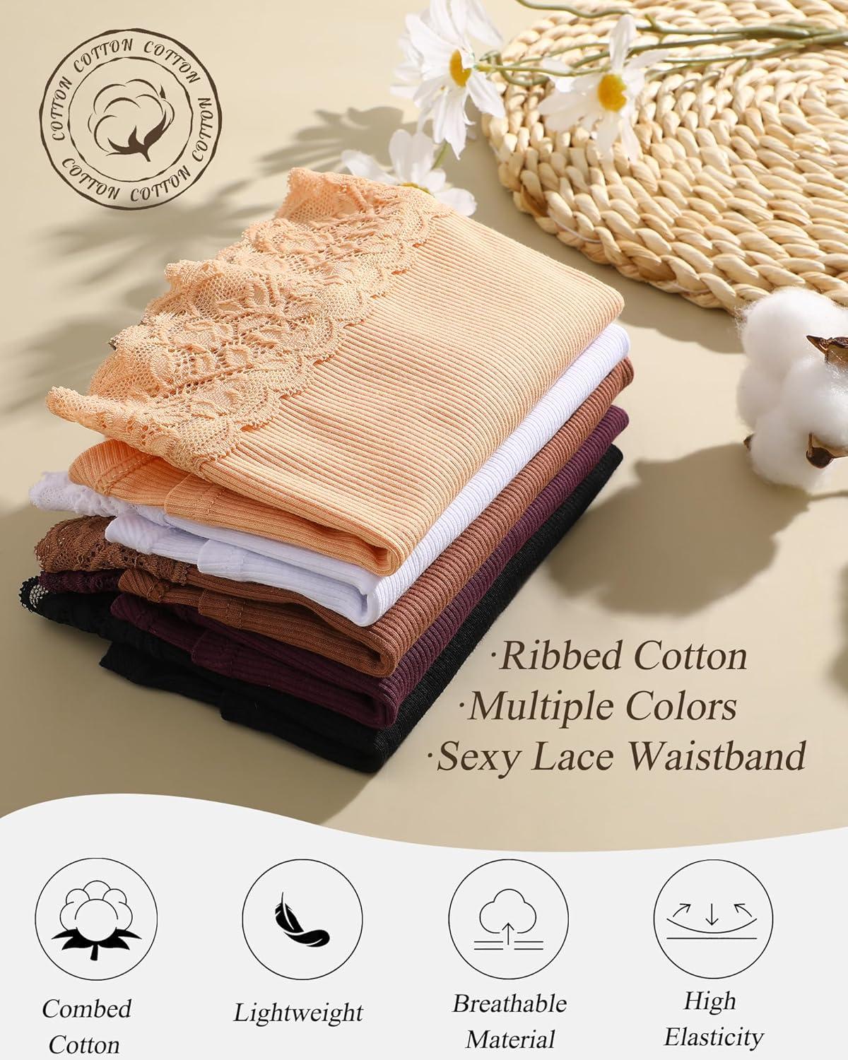 imageFINETOO Cotton Underwear for Women Boy Shorts Lace Boxer Briefs Soft Full Coverage Womens Panties 5 Pack SXXLWhite2black2gray1