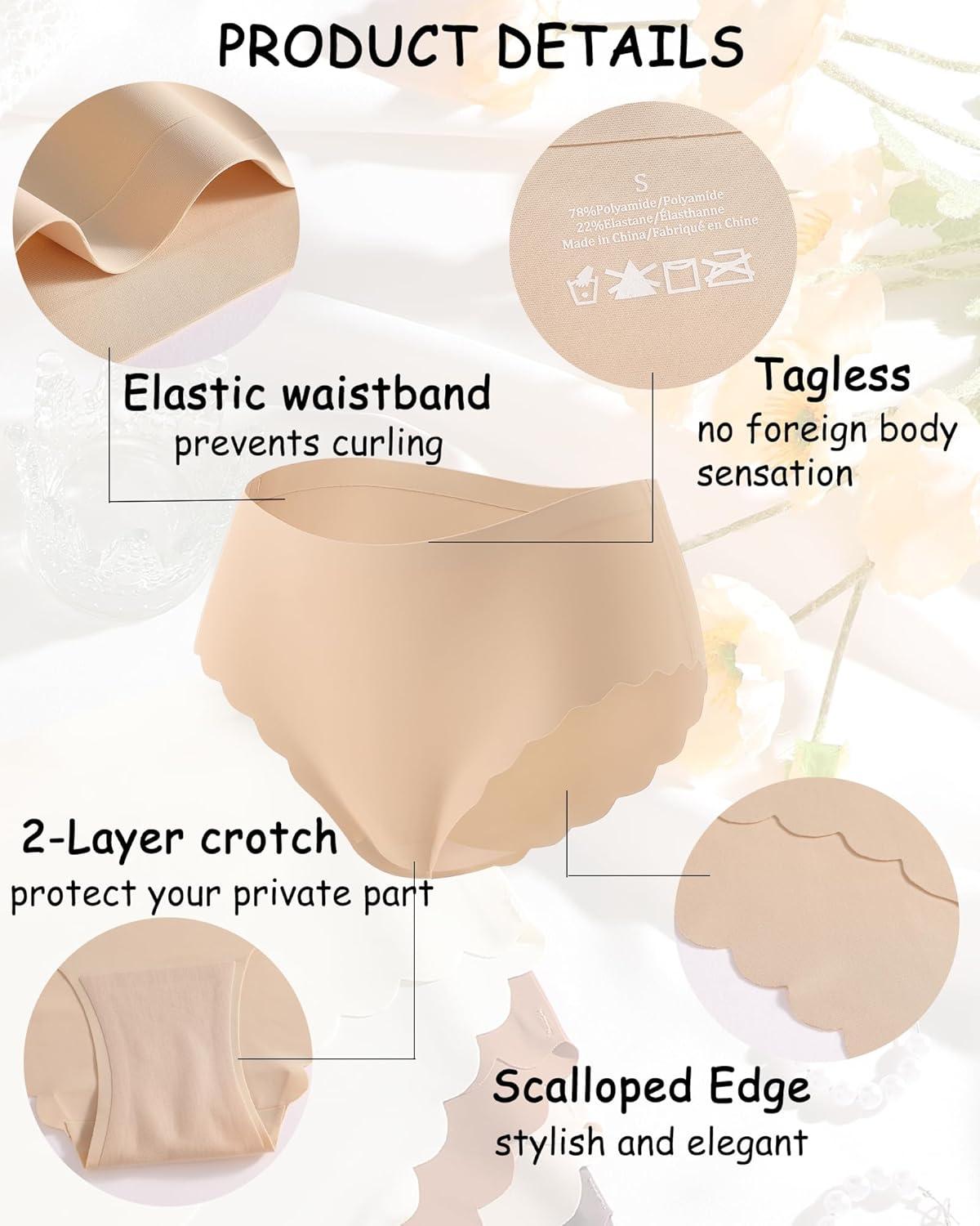 imageFINETOO Seamless Underwear for Women High Waisted Panties Scalloped Edge Sexy Cheeky Bikini No Show Briefs SXXL 5 PackColor Apricot5