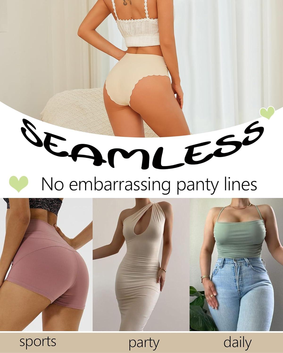 imageFINETOO Seamless Underwear for Women High Waisted Panties Scalloped Edge Sexy Cheeky Bikini No Show Briefs SXXL 5 PackColor Apricot5