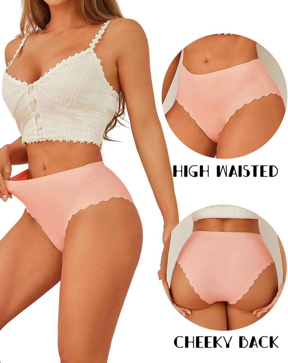 imageFINETOO Seamless Underwear for Women High Waisted Panties Scalloped Edge Sexy Cheeky Bikini No Show Briefs SXXL 5 PackColor B5