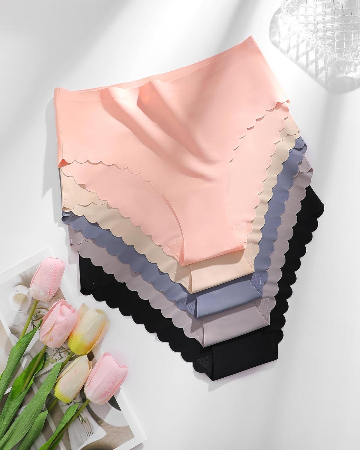 imageFINETOO Seamless Underwear for Women High Waisted Panties Scalloped Edge Sexy Cheeky Bikini No Show Briefs SXXL 5 PackColor B5