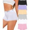 imageFINETOO Cotton Boyshort Underwear for Women Lace Boxer Briefs Full Coverage Soft Panties for Lady Girls 6 PackBlackwhitegreypinkpurplebeige