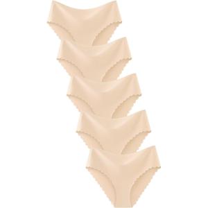 imageFINETOO Seamless Underwear for Women High Waisted Panties Scalloped Edge Sexy Cheeky Bikini No Show Briefs SXXL 5 PackColor Apricot5