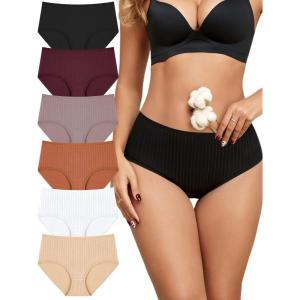 imageFINETOO Cotton Underwear for Women High Waisted Full Coverage Briefs Soft Breathable Moisture Wicking Ladies Panties 6 PackColora