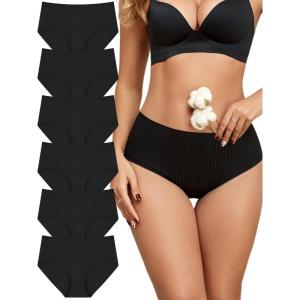 imageFINETOO Cotton Underwear for Women High Waisted Full Coverage Briefs Soft Breathable Moisture Wicking Ladies Panties 6 PackColorb