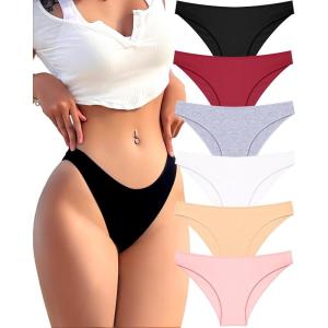imageFINETOO 6 Pack Cotton Underwear for Women Cute Low Rise Bikini Panties High Cut Breathable Sexy Hipster Womens Cheeky SXLSet1