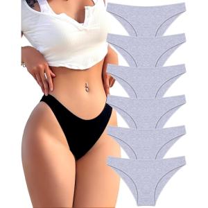 imageFINETOO 6 Pack Cotton Underwear for Women Cute Low Rise Bikini Panties High Cut Breathable Sexy Hipster Womens Cheeky SXLSet10pack
