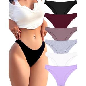 imageFINETOO 6 Pack Cotton Underwear for Women Cute Low Rise Bikini Panties High Cut Breathable Sexy Hipster Womens Cheeky SXLSet2