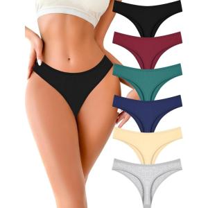 imageFINETOO Cotton Thongs for Women Soft Low Rise Sexy Thong Ladies Panties Womens Underwear 6 Pack XSXXXLColor6o