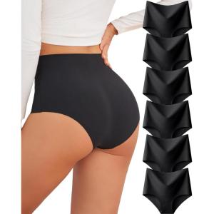 imageFINETOO Seamless Underwear for Women High Waisted Womens Underwear Cheeky Bikini No Show Briefs Ladies Panties 6 Pack6 Packblack6