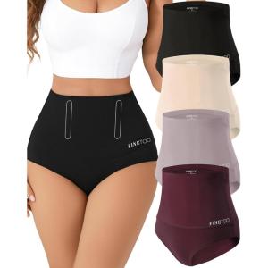 imageFINETOO Tummy Control Underwear Shapewear for Women Seamless High Waisted Panties Moderate Control Briefs S3XLA4pack