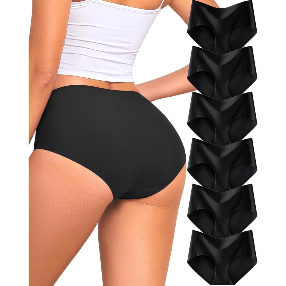 imageFINETOO 6 Pack Womens Seamless Underwear Full Coverage No Show Hipster Panties Mid Rise Stretchy Invisible BriefsColor B