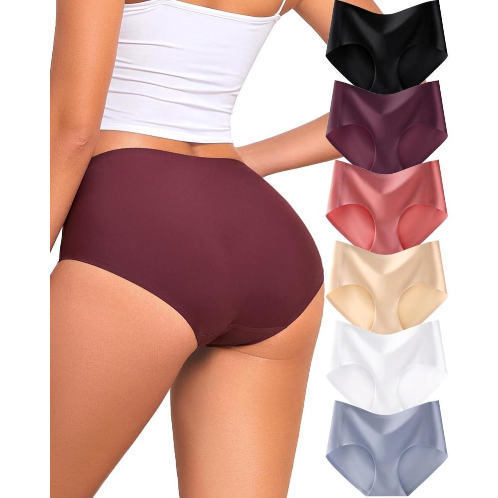 imageFINETOO 6 Pack Womens Seamless Underwear Full Coverage No Show Hipster Panties Mid Rise Stretchy Invisible BriefsColor a