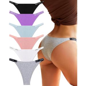 imageFINETOO Womens Underwear Cotton High Cut String Bikini Panties Low Rise Hipster Ladies Sexy Cheeky Underwear PackB6pack