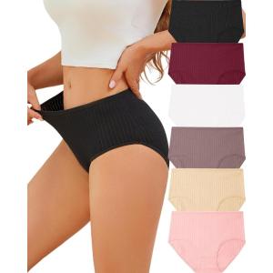 imageFINETOO 6 Pack Cotton Underwear for Women Full Coverage Briefs High Waisted Soft Breathable Ladies PantiesColor1