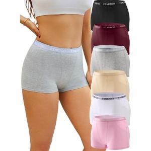 image:imageFINETOO Womens Cotton Boy Shorts Underwear Full Coverage Soft Boxer Briefs High Waisted Panties for Lady Girls 6 PackBlackgrape Purpleash Graywhitepinkbeige