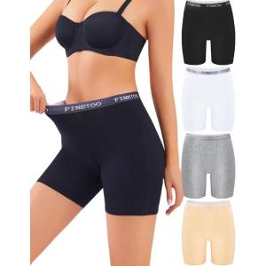 image:imageFINETOO Womens Cotton Boy Shorts Underwear High Waisted Full Coverage Soft Boxer Briefs Breathable Stretch Panties 4 PackColorv1