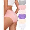 image:imageFINETOO Cotton Underwear for Women High Waisted Full Coverage Briefs Soft Breathable Moisture Wicking Ladies Panties 6 PackColorc