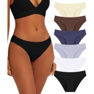 image:imageFINETOO 6 Pack Womens Seamless Hipster Underwear No Show Panties Invisibles Briefs Soft Stretch Bikini Underwears XSXLColor6b