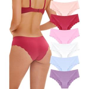 image:image6 pack Seamless Underwear for Women Sexy Low Rise Hipster Wave Edge No Show Bikini Panties Womens Cheeky SXLColor6dd