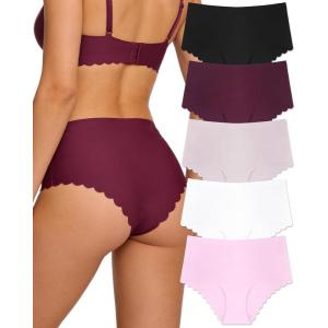 image:imageFINETOO Seamless Underwear for Women High Waisted Panties Scalloped Edge Sexy Cheeky Bikini No Show Briefs SXXL 5 PackColor C5