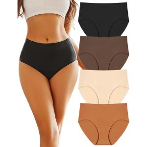 image:imageFINETOO Womens High Waisted Seamless Underwear Full Coverage Brief Ladies No Show Panties Sexy Lingerie RegularampPlus SizeBlack  Mocha Gray  Beige  Brick Yellow