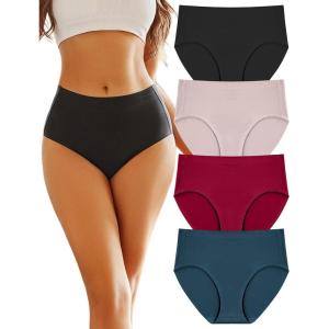 image:imageFINETOO Womens High Waisted Seamless Underwear Full Coverage Brief Ladies No Show Panties Sexy Lingerie RegularampPlus SizeBlack  Red  Wood Green  Khaki