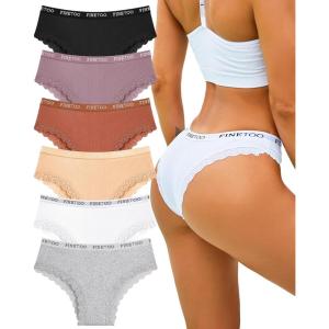 image:imageFINETOO Cotton underwear for women Cheeky Bikini Panties Low Rise Soft Lace Hipster Sexy Panty for Dailywear 6 PackColor A6