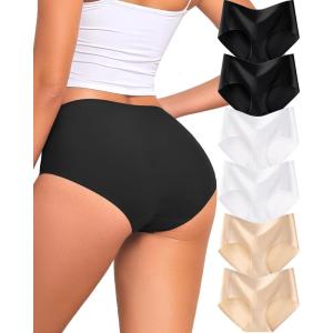 image:imageFINETOO 6 Pack Womens Seamless Underwear Full Coverage No Show Hipster Panties Sexy Stretchy Invisible Briefs Bikini LingerieColor D