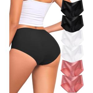 image:imageFINETOO 6 Pack Womens Seamless Underwear Full Coverage No Show Hipster Panties Sexy Stretchy Invisible Briefs Bikini LingerieColor E